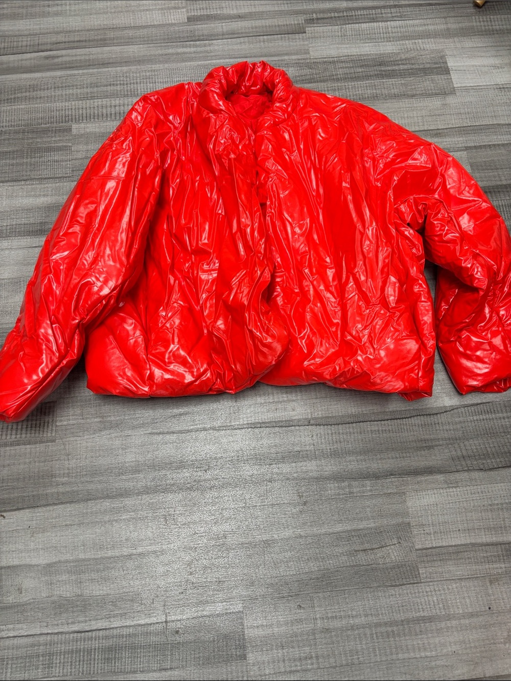 Yeezy Shiny Red Cropped Puffer Jacket - Picture 3 of 8